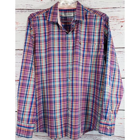 Tommy Bahama Sarasota Stretch Multicolor Plaid Long Sleeve Button-Up Shirt L/XL - Picture 11 of 15